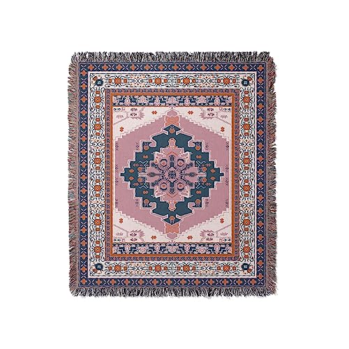LumiSyne Cotton Woven Throw Blanket With Tassel Bohemian Tribal Ethnic Style Geometric Pattern Aztec Navajo Blanket Decorative Throw For Sofa Bed Armchair Camping Tapestry Tablecloths Carpet 160x130cm - color: Pink Hexagon