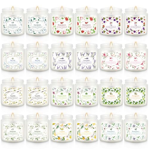 24-Pack White Frosted Scented Candles Set - 3.5oz Assorted Floral & Fruit Fragrances,Odor Eliminating,for Home Decor, Gifting & Relaxation. - color: 24Pack1-White matte finish