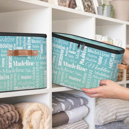 Storage Basket Personalized Name, Custom Keepsake Box, Blue Green | Foldable Fabric Gradient Large Memory Bin with Handle Lid Lightweight Waterproof Dustproof, 14"L x 10.2"W x 10.4"H - color: Option 10