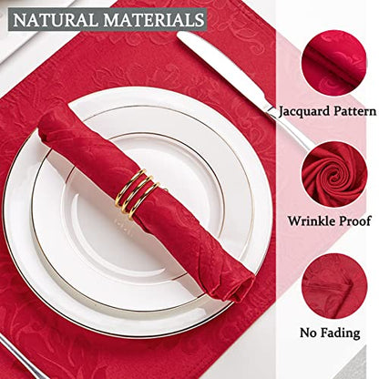 Red Jacquard 17x17 Square Polyester Cloth Napkins Set of 8 | Waterproof, Stain Resistant, Shrink Proof, Washable, fabric, Outdoor, Dining, Wedding, Kitchen, Party, Banquet, Reusable - color: Red