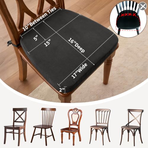 Dining Chair Cushions, Dark Gray, 17"x16", Set of 2 | 2'' Thick Cooling Gel High-Density Foam, Ties and Non-Slip Bottom, Removable Washable Cover, For Dining and Kitchen - color: Dark Gray, size: 2 Count (Pack of 1)