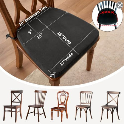Dining Chair Cushions, Dark Gray, 17"x16", Set of 2 | 2'' Thick Cooling Gel High-Density Foam, Ties and Non-Slip Bottom, Removable Washable Cover, For Dining and Kitchen - color: Dark Gray, size: 2 Count (Pack of 1)