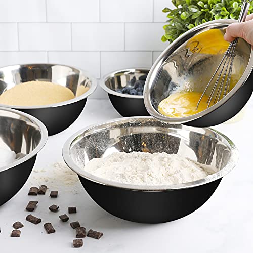 Stainless Steel Mixing Bowls Set, 5-Piece Meal Prep & Food Storage | .75, 1.5, 3, 4 & 5 Quart Metal Mixing Bowls Set for Prep, Serving, Baking & Food Storage, Ecofriendly, Dishwasher Safe, Black - color: Black
