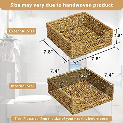 Napkin Holder Wicker Woven Basket Kitchen Decor for Table Dinner Paper Tray | 1 Pack, Home Decor, Square, Seagrass, Handwoven, Napkin Holders For Paper Napkins - size: L7.9" X W7.9" X H2.8"