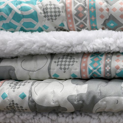 Lush Decor Elephant Stripe Fuzzy Reversible Sherpa Throw Blanket 60” x 50” Turquoise & Pink
