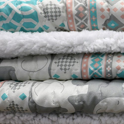 Lush Decor Elephant Stripe Fuzzy Reversible Sherpa Throw Blanket 60” x 50” Turquoise & Pink