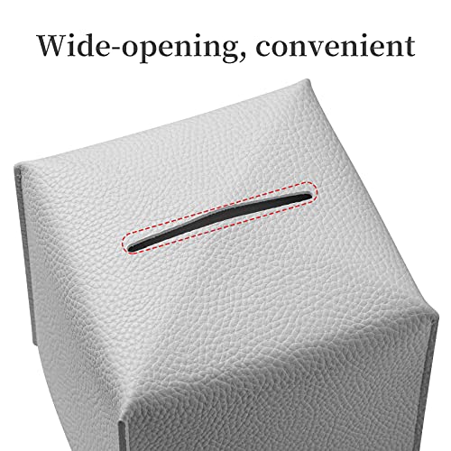 REGELETO Square Tissue Box Cover, Pu Leather Tissue Box Holder with Bottom Belt Modern Stylish Tissue Box Organizer for Bathroom, Bedroom, Hotel, Office Desk 5"X5"X5"-Off White - color: Single Off-white