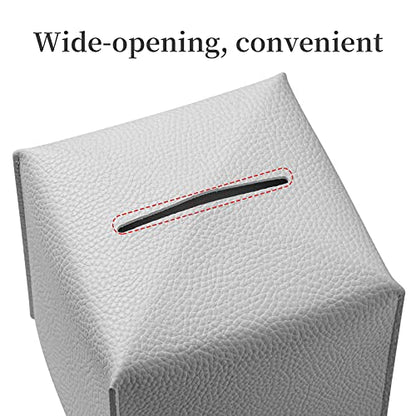 REGELETO Square Tissue Box Cover, Pu Leather Tissue Box Holder with Bottom Belt Modern Stylish Tissue Box Organizer for Bathroom, Bedroom, Hotel, Office Desk 5"X5"X5"-Off White - color: Single Off-white