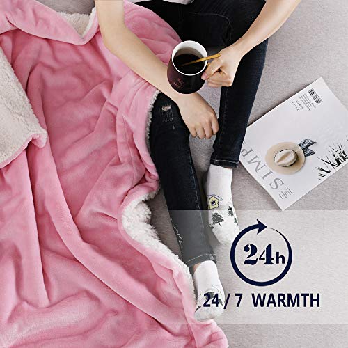 NANPIPER Flannel Blanket Reversible Sherpa Throw Blanket Super Soft Fuzzy Plush Microfiber for Fur Baby/Gift Lightweight(50"x60",Pink) - color: Pink, size: Throw