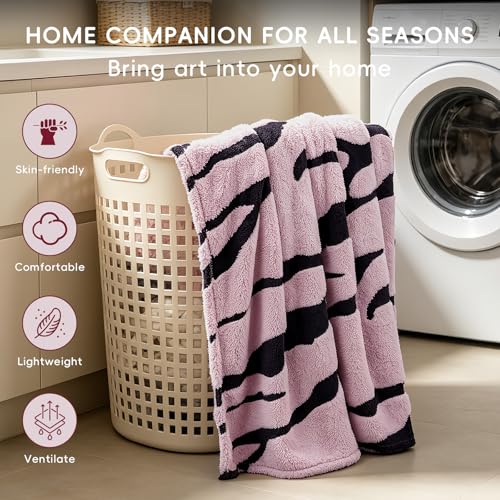 Zebra Printed Fleece Throw Blanket-Cozy Soft Lightweight Fuzzy Throw Blanket for Sofa, Couch, Bed & Chair,Black and Pink, 50" x 70" - color: Black and Pink