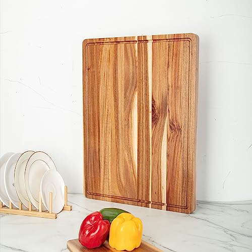 PioneerWorks 26.38*19.29*2.13 Cutting Boards, Large Acacia Wood Cutting Boards for Kitchen, Reversible Chopping Board with Deep Groove, Butcher Block Wooden Cutting Board for Meat and Veggies or Fruit