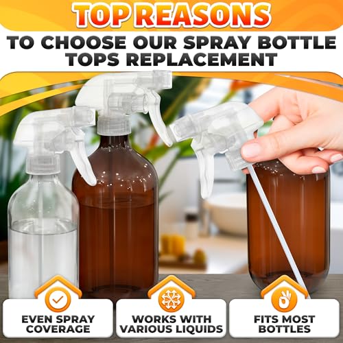 ALPENKOK 12Pack Spray Nozzle for Bottles, Trim-To-Fit Tube; Plastic (Clear) | Spray Bottle Nozzle Replacement; Fits 8 and 16 Oz; Trigger Sprayer with Mist, Stream & Off Modes; for Cleaning and Garden - color: 12 Pcs Clear