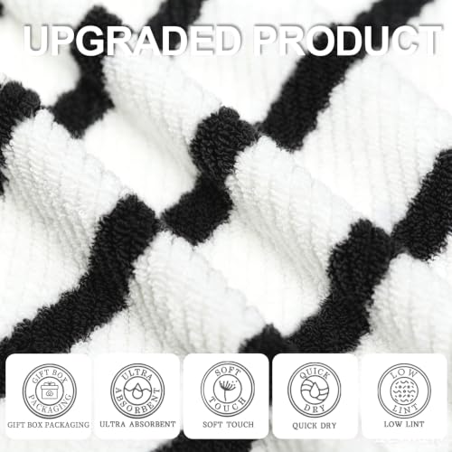 VOOVA & MOVAS 6PC Towel Set, 100% Cotton, Black White | 2 Large Bath Towels 30x56 In, 2 Hand Towels 18x28 In, 2 Washcloths 13x13 In, Quick Dry, Thick, Soft, College Dorm Towels - color: Black + White, size: 6 PC Bathroom Towel Set