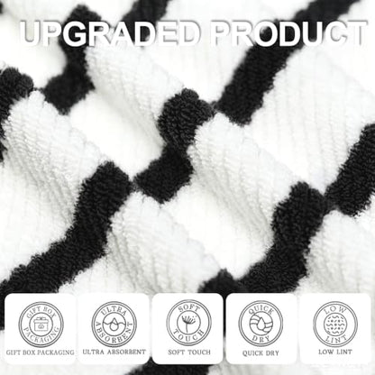VOOVA & MOVAS 6PC Towel Set, 100% Cotton, Black White | 2 Large Bath Towels 30x56 In, 2 Hand Towels 18x28 In, 2 Washcloths 13x13 In, Quick Dry, Thick, Soft, College Dorm Towels - color: Black + White, size: 6 PC Bathroom Towel Set