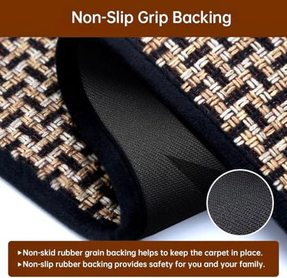 eqivei Kitchen Rugs and Mats Non Slip Washable Set of 2 PCS, Absorbent Runner Rugs for Kitchen, Front of Sink, Kitchen Mats for Floor, 17.3"x47"+17.3"x29" (Black) | 17.3"x47"+17.3"x29", Absorbent Woven Runner Set with Cushioned Rubber Backing for Sinks, B