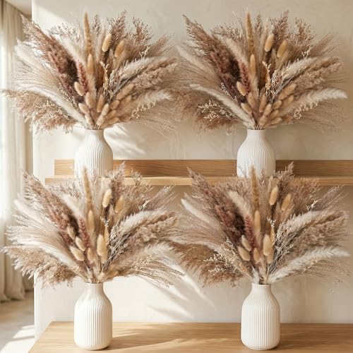 450PCS Natural Dried Pampas Grass Decor | Boho Farmhouse Wedding Centerpieces, Home Vase Fillers, Bunny Tails, Dried Flower Arrangement