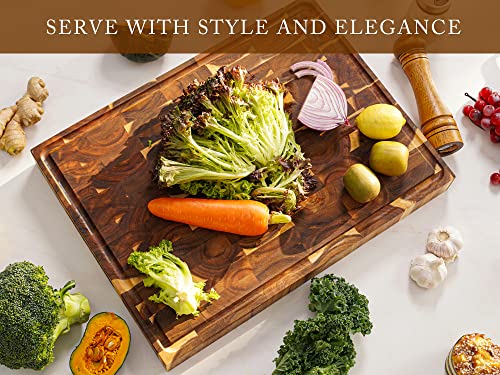 Acacia End Grain Wood Cutting Board 20x15x2 In Thick Butcher Block | Double-Sided Chopping Boards,Wooden Butcher Block,Chopping Board For Kitchen, Juice Groove Handles,Non-Slip Mat - size: 20"L x 15"W
