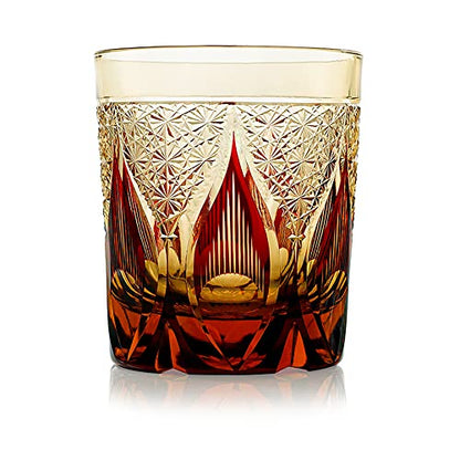 JINZHI Japanese Style Whiskey Glasses-Luxurious 8 oz Amber Red Scotch Glasses -Hand Blown Crystal-Thick Weighted Bottom Rocks Glasses