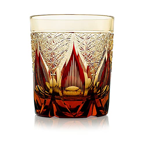 JINZHI Japanese Style Whiskey Glasses-Luxurious 8 oz Amber Red Scotch Glasses -Hand Blown Crystal-Thick Weighted Bottom Rocks Glasses