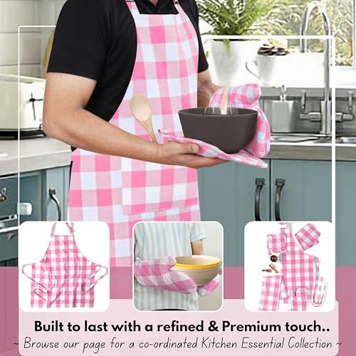 Native Fab Buffalo Plaid Check Oven Mitts and Pot Holders Set of 4, 100% Cotton Heat Resistant Kitchen Gloves, 2 Oven Mitts (7x13), 2 Pot Holders (8x8) for Cooking & Baking, Pink White - color: Buffalo, Rose Pink