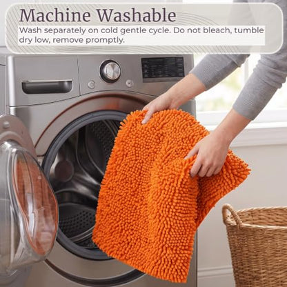 2 Piece Bathroom Rug Set - 32x21 Inch and 24x17 Inch Memory Foam Bath Mats with Chenille Shag Top for Stylish Bathroom Decor - Machine Washable Bath Rugs Set of 2 by Lavish Home (Orange)