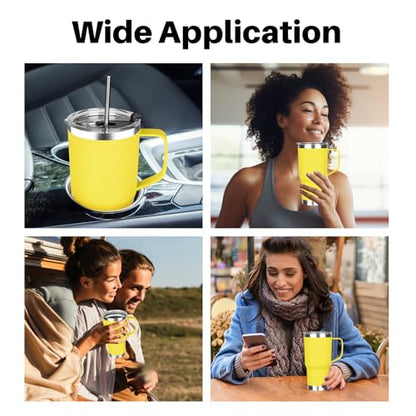 20 oz Tumbler with Handle, Stainless Steel Insulated Tumbler with Lid and Straw, Double Wall Vacuum Coffee Mug Tumbler, Insulated Coffee Thermal Cup for Cold and Hot (Yellow, 20 Ounces) - color: Yellow, size: 20 Ounces