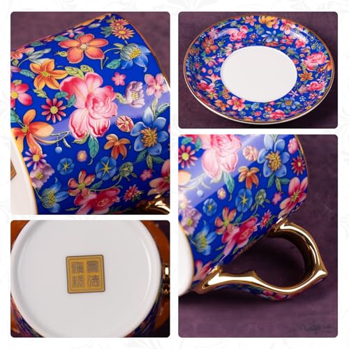 KAMMAK Tea Cup and Saucer, Ceramic Coffee Cups, 6 oz, Set of 2 | Porcelain Tea Cups with Saucers for Coffee and Cappuccino, Ideal for Breakfast, Afternoon Tea and Entertaining,649+650N - style: 649N+650N