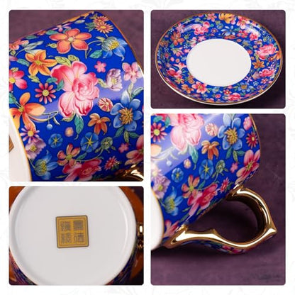 KAMMAK Tea Cup and Saucer, Ceramic Coffee Cups, 6 oz, Set of 2 | Porcelain Tea Cups with Saucers for Coffee and Cappuccino, Ideal for Breakfast, Afternoon Tea and Entertaining,649+650N - style: 649N+650N