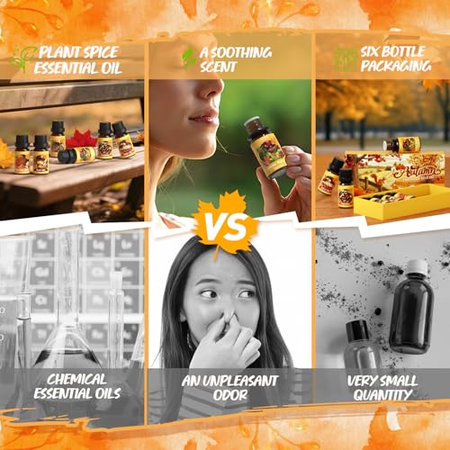 Soulorigin Autumn Fragrance Oils Set, Essential Oil for Diffuser, Fall Scent Diffuser Oil, Use for Soap Candle Making,Pumpkin Spice, Spiced Cider, Maple Syrup, Autumn Harvest, Cinnamon, and Apple Pie - color: Autumn
