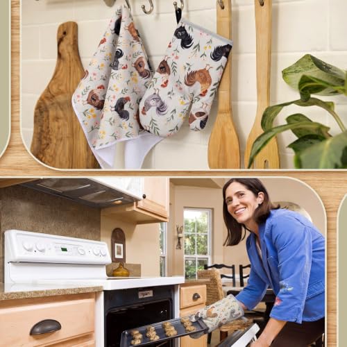 Frienda 6 Pcs Rooster Kitchen Towels Oven Mitts and Pot Holders Set | Farmhouse Kitchen Decor Dish Towels Pot Holders for Christmas Mom Her Lady Owner Baking Accessories Stuff Gifts - style: Farmhouse Chicken