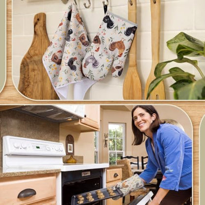 Frienda 6 Pcs Rooster Kitchen Towels Oven Mitts and Pot Holders Set | Farmhouse Kitchen Decor Dish Towels Pot Holders for Christmas Mom Her Lady Owner Baking Accessories Stuff Gifts - style: Farmhouse Chicken