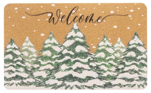 Christmas-Welcome-Doormat-Winter-Outdoor - Snowflake-Pine-Mat-Home-Decor | 30x17 in artificial coir door mat with backing Non-slip,great for winter holiday home outdoor front door decor - color: Snowflakes Pine Tree