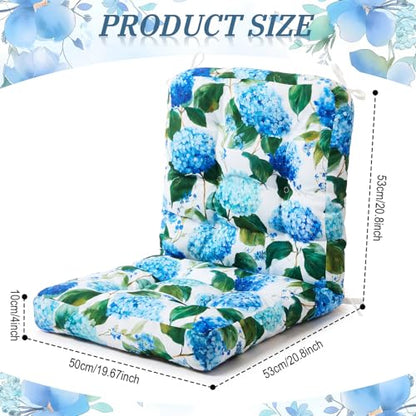 Hoteam 4 Set Outdoor Patio Chair Cushions 20 x 42 in Deep Seat Waterproof Patio Cushions Set for Furniture Replacement Removable Seat and Back (Blue Hydrangea) - style: Blue Hydrangea