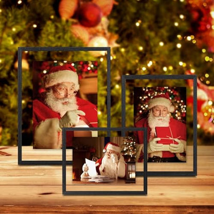 Egofine 11x14 Floating Frames Set of 4, Double Plexiglass Picture Frame, Made of Solid Wood Display Any Size Photo up to 11x14, Wall Mount or Tabletop Standing, Faded Black - color: Faded Black, size: 11x14 Set of 4