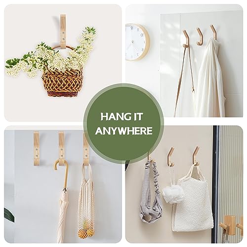 Natural Wood Wall Hooks,4 Pack Wall Mounted Wooden Coat Hooks,Modern Decorative Wooden Peg Hook for Entrance Wall,Heavy Duty Bag Hanger Hooks for Hanging Coats,Key,Towels,Purse(Oak Wood)