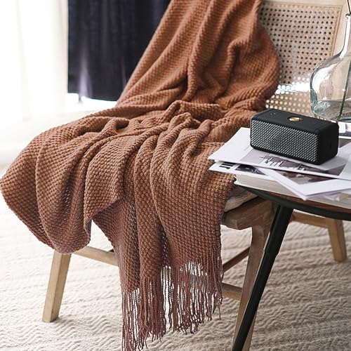 LOMAO Knitted Throw Blanket with Tassels Bubble Textured Lightweight Throws for Couch Cover Home Decor (Caramel, 60x90) - color: Caramel, size: 60x90"