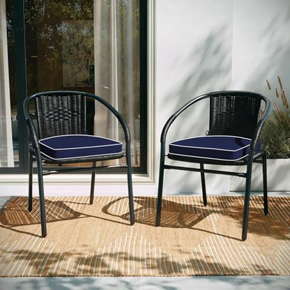 Basic Beyond Outdoor Cushions for Patio Furniture: Waterproof & UV Resistant Outdoor Chair Cushions Set of 4-19 x 19 x 3 Inch Thick Patio Chair Cushions with Ties & Handle, Navy Blue/White - color: Navy/White