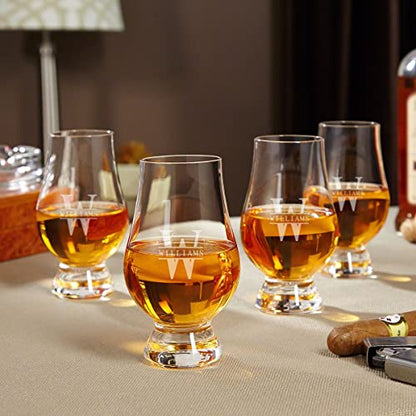 Personalized Glencairn Whiskey Glass Gift Set with Wooden Box – Set of 4 Engraved 6 oz Glencairn Bourbon & Scotch Tasting Glasses, Custom Whiskey Lover Gift for Dad, Husband & Collectors - style: Brown Box Set