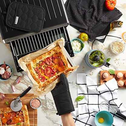 KitchenAid Quilted Cotton Terry Cloth Oven Mitt, Pot Holder, Kitchen Towel 4-Pack Set, Heat Resistant, Silicone Grip, Gift Set, Matte Black, 16"x26", 7"x13" & 7"x10" - color: Matte Black