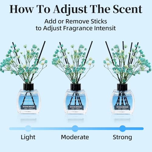 Reed Diffuser Oil Set with Reed Sticks, Ocean Aromatherapy Oil Scent Diffuser with 6 Sticks, Reed Diffusers for Home, Bathroom Air Freshener 4.06 oz/120ml