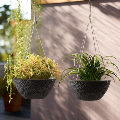 LA JOLIE MUSE Hanging Planters for Outdoor Plants, Large Hanging Planter with Drain Holes, Outdoor Hanging Flower Pots, Matte Black, Honeycomb (13.2 Inch, Set of 2) | Matte Black Finish, Hanging Baskets and Flower Pots for Outdoor Plants, Decorative Outdo