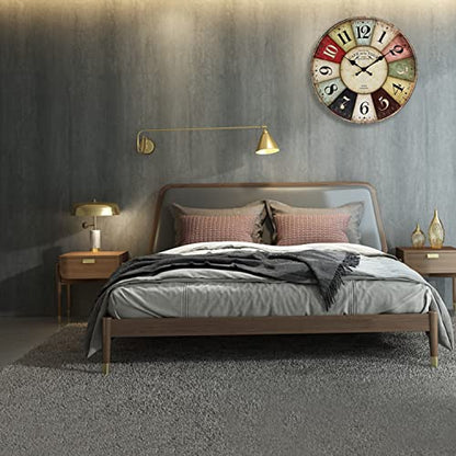 QWANPET Wall Clock - 12" Retro Rustic Style Quartz Clock, Silent Non-Ticking Wooden Battery Operated for Living Room, Kitchen, Home, Bathroom, Bedroom