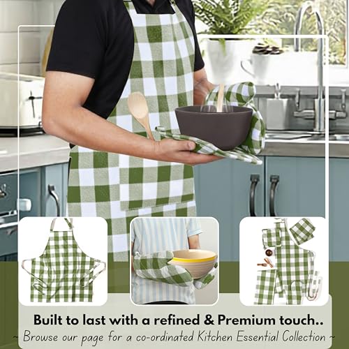 Native Fab Buffalo Plaid Check Oven Mitts and Pot Holders Set of 4, 100% Cotton Heat Resistant Kitchen Gloves, 2 Oven Mitts (7x13), 2 Pot Holders (8x8) for Cooking & Baking, Mint Green White - color: Buffalo, Mint Green