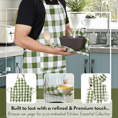 Native Fab Buffalo Plaid Check Oven Mitts and Pot Holders Set of 4, 100% Cotton Heat Resistant Kitchen Gloves, 2 Oven Mitts (7x13), 2 Pot Holders (8x8) for Cooking & Baking, Mint Green White - color: Buffalo, Mint Green