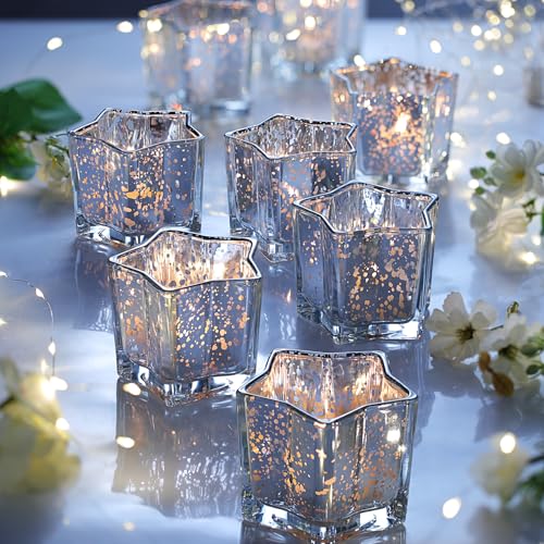 Letine 8pcs Silver Star-Shaped Candle Holders, Tea Light & Votive Candle Holders for Diwali, Wedding, Fall Table Centerpiece, Celestial Glow Jar, Lucky Star Jar & Holiday Decorations (2.44" H) - color: Silver, size: 8pcs