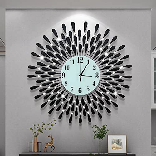 Large Wall Clock Non-Ticking Silent Modern Metal Big Clocks Decorative Wall Clocks for Living Room Dining Room Bedroom Decor, Dia 28 Inch Black - color: Black, size: 28.0*28.0 Inch