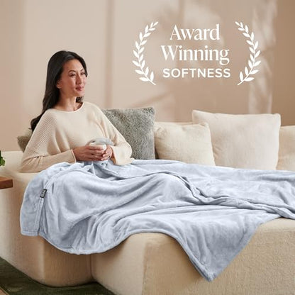 Bare Home Fleece Blanket Luxury Microplush (Full/Queen, Blue Mist) | Ultra-Soft Lightweight Blanket for Bed, Sofa, and Couch, Cozy & Warm Blanket - color: 09 - Blue Mist, size: Full/Queen