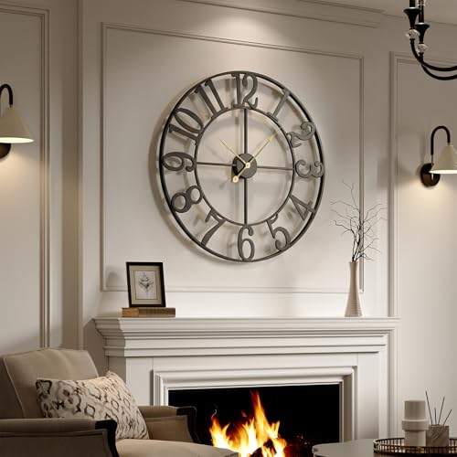 Cuspin Large Wall Clock for Living Room Decor, 30 Inch Wall Clock Battery-Operated Silent Non Ticking, Modern Black Decorative Metal Clock with Arabic Numerals - color: Black Arabic Number, size: 30 Inch