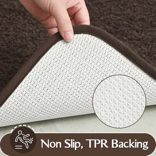 Brown Bathroom Rug Set 2 Piece Bath Mat 21x34'' &U Shape Toilet Rug 21x21'' | Absorbent,Washable,Non Slip Bathroom Rugs Sets,Contour Mat for Toilet - color: Brown