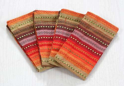 ACCENTHOME 100% Cotton Salsa Stripe Napkin Set of 6 18x18 inch Red/Rust Multicolour Dinner Napkins - Washable Soft Premium Hotel Quality Reusable Perfect Table Linen for Family Dinners Weddings | 100% Cotton Napkins, Adds A Finishing Touch, Economy Pack,